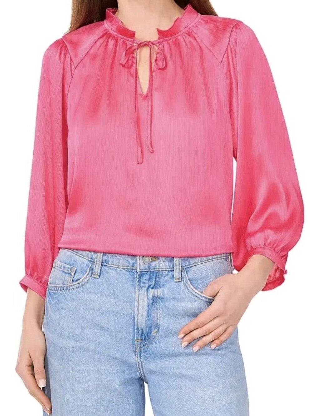 Vince Camuto XL Top Blouse Split Neck Peasant Shirt Pink Bliss *T14